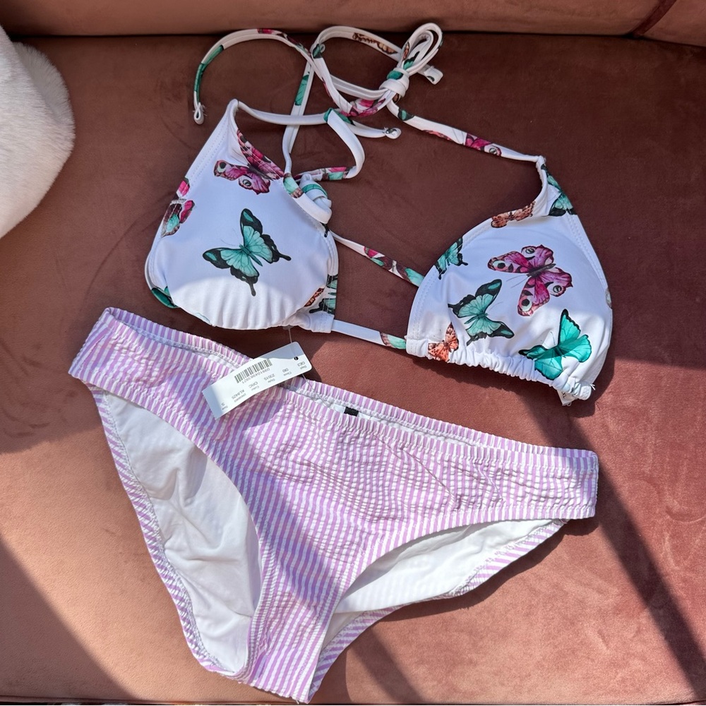 J.Crew • butterfly and seersucker gingham bikini baiting suit